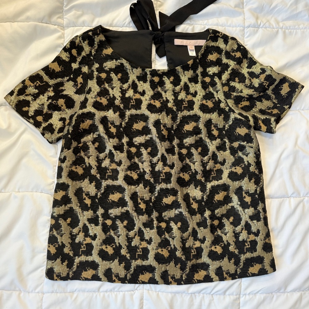 Hutch Anthropologie Leopard Metallic Jacquard Blouse Women’s XS Party Holiday